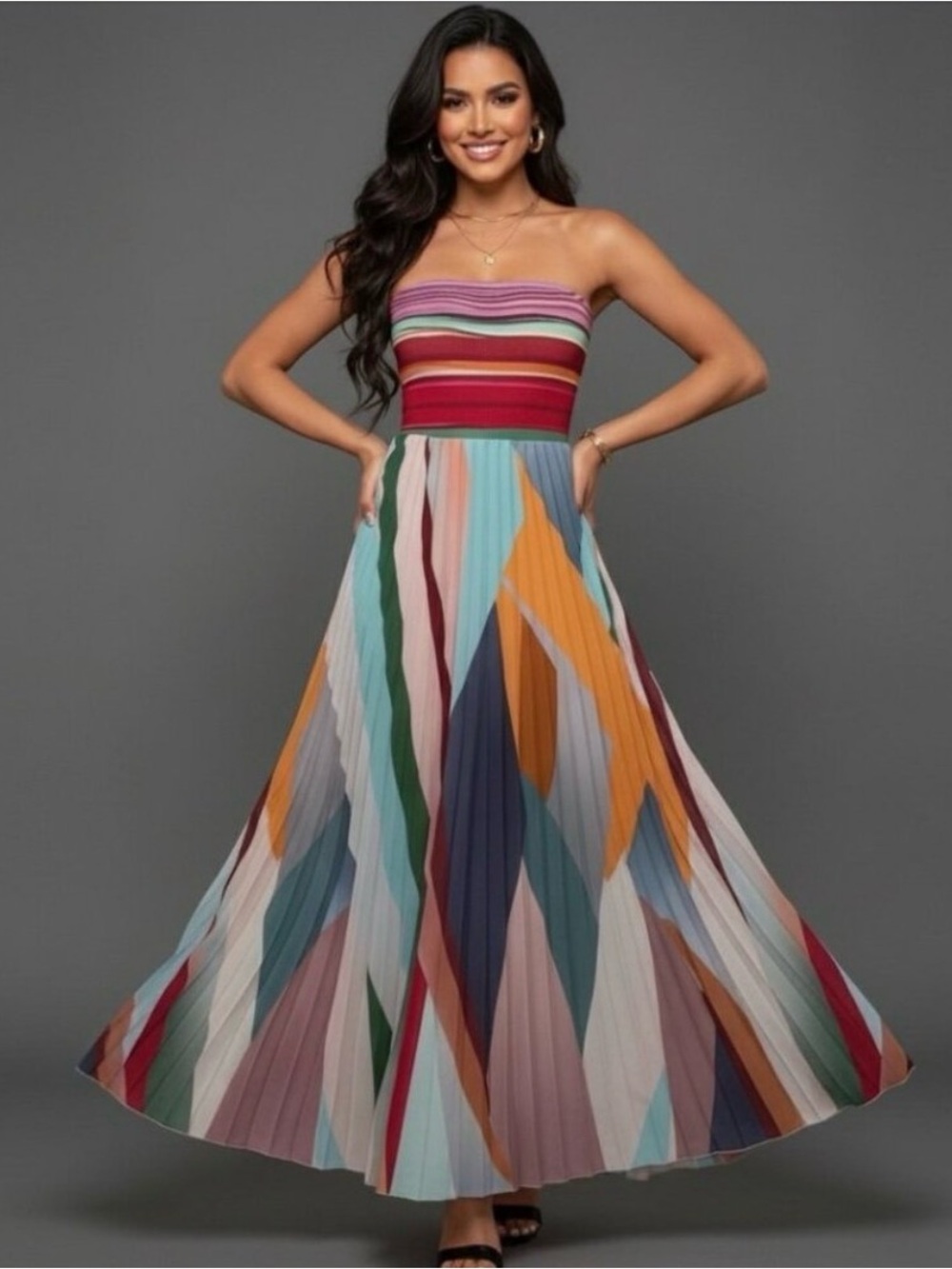Pleated Tube Dress With Waist Pintuck